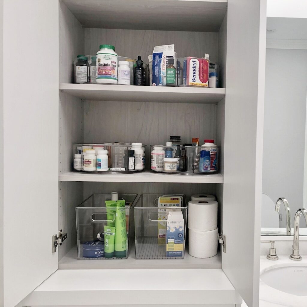 bathroom cabinet organizing