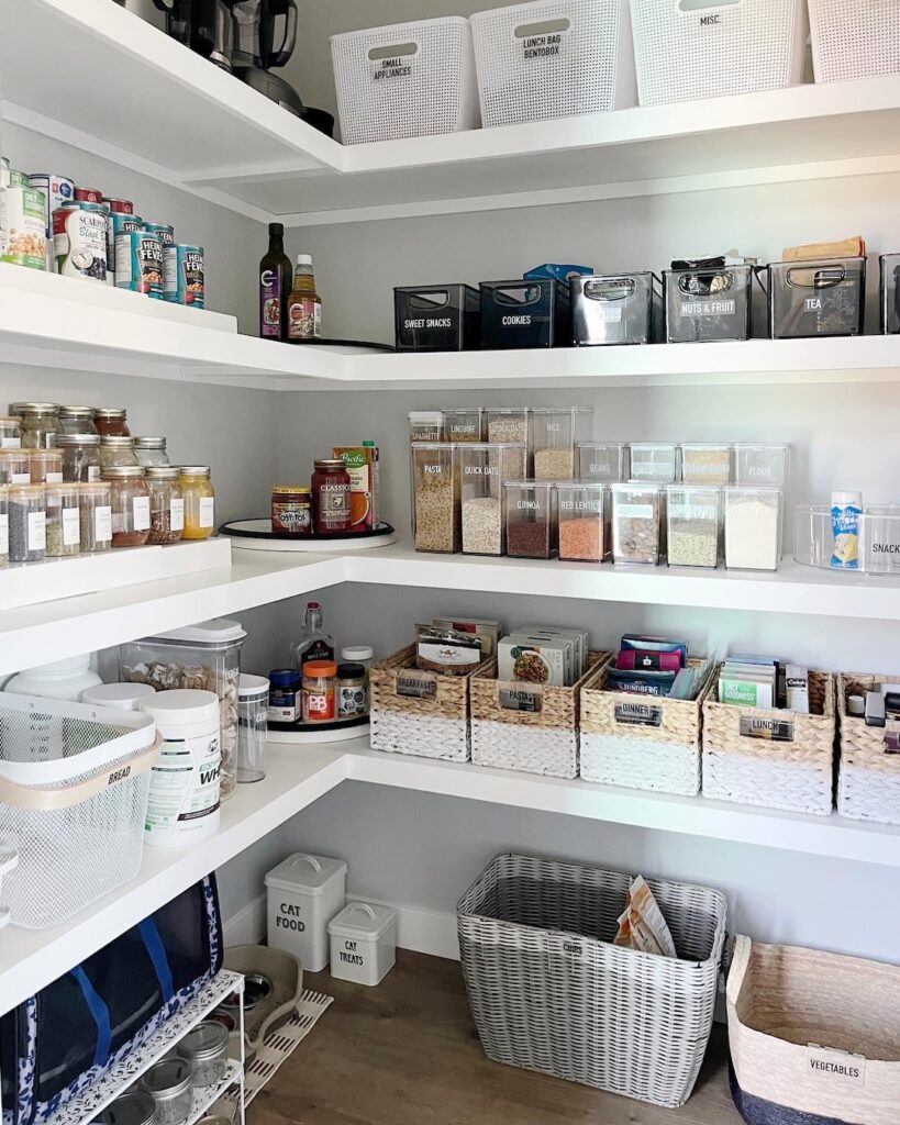 An organized pantry with systems in place. 