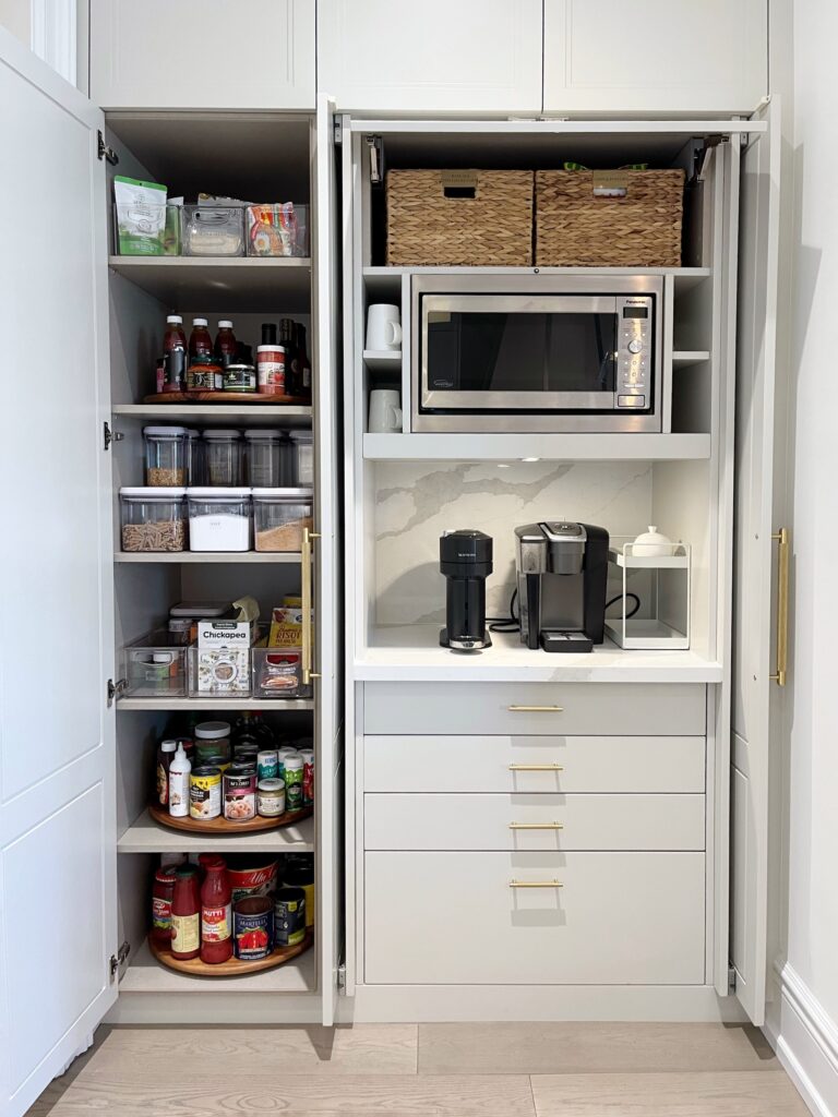 Practical Pantry Organization for a busy Calgary family showing streamlined storage systems.